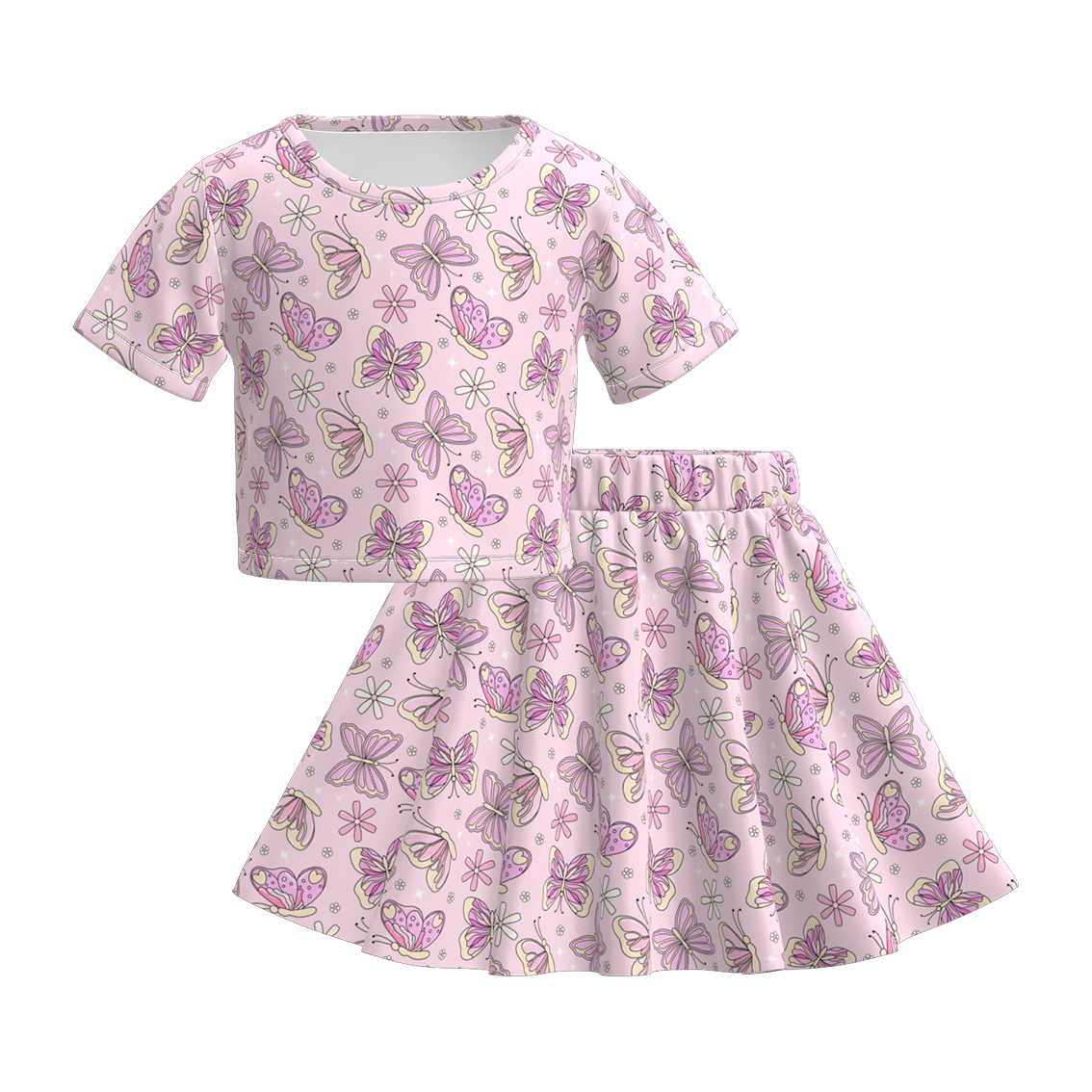 （Pre Order）Girls Spring and Summer Butterfly Print Skirt Set