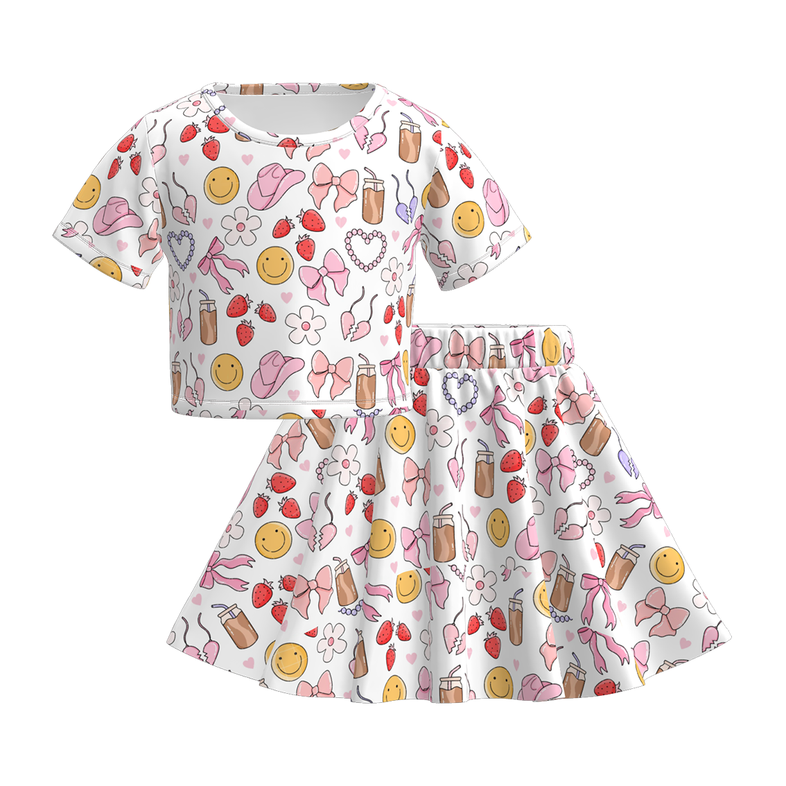（Pre Order）Girls Spring and Summer Butterfly Print Skirt Set
