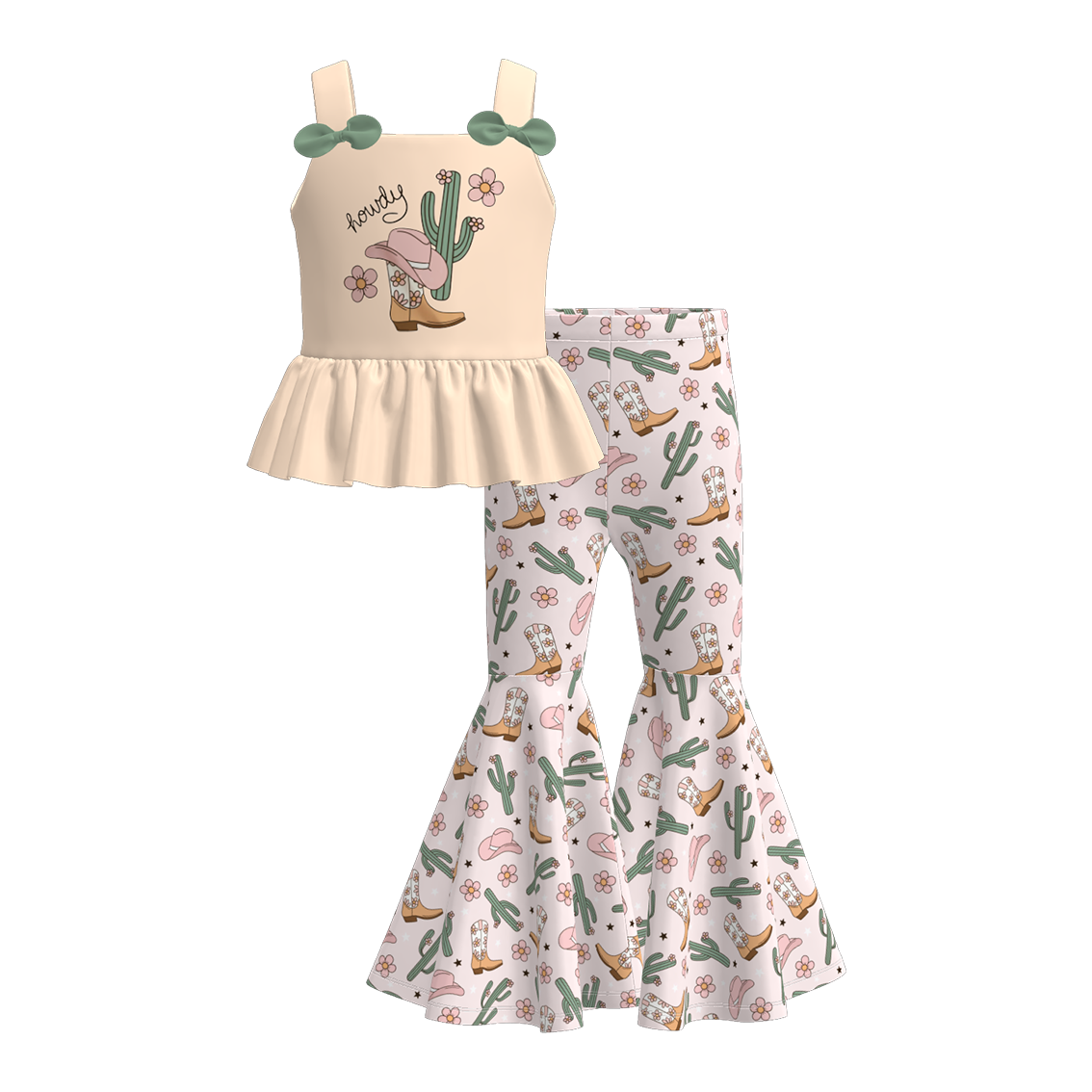 （Pre Order）Girls Spring and Summer Cow Girl Print Outfit Set