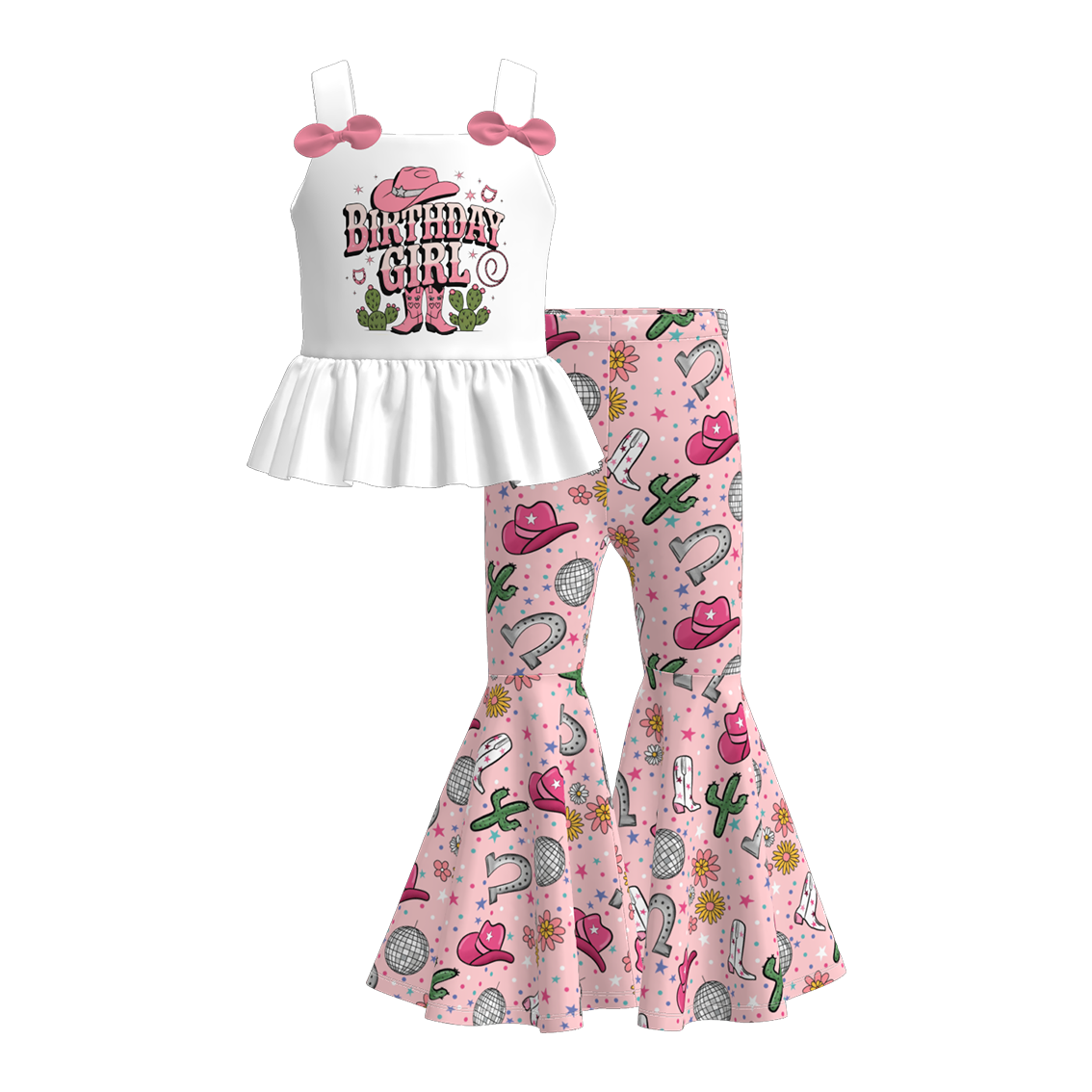 （Pre Order）Girls Spring and Summer Cow Girl Print Outfit Set