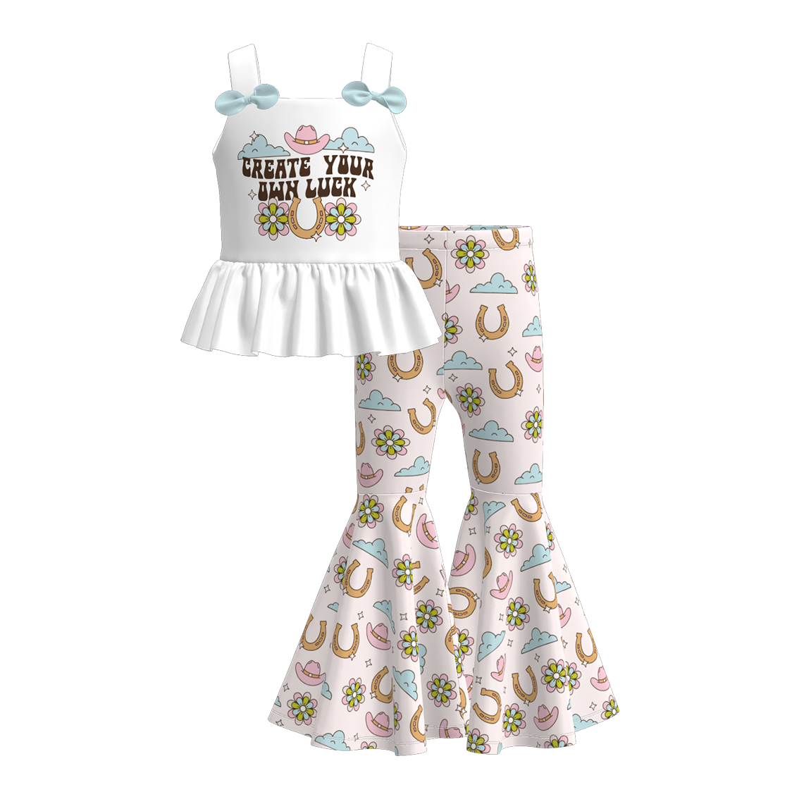 （Pre Order）Girls Spring and Summer Cow Girl Print Outfit Set