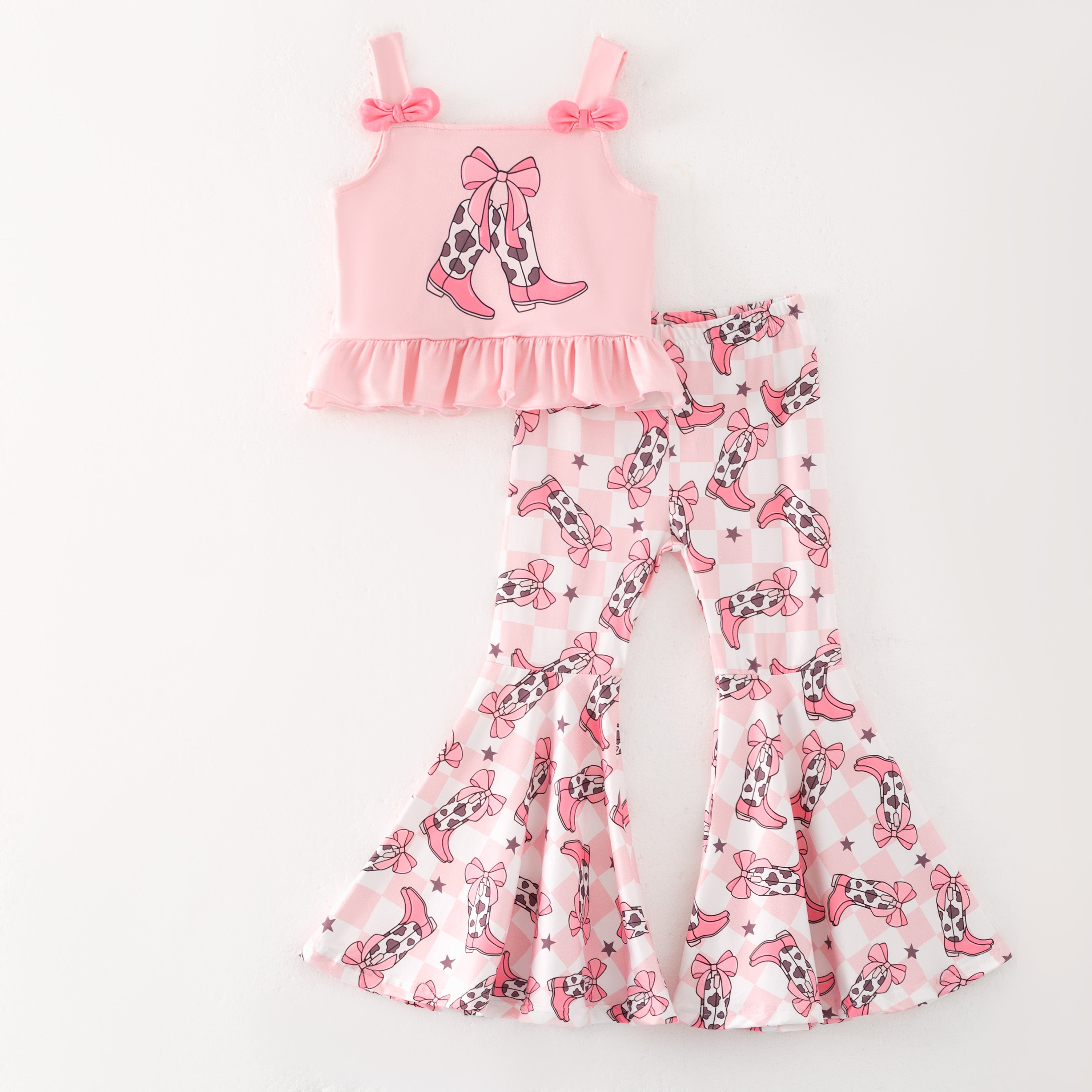 （Pre Order）Girls Spring and Summer Cow Girl Print Outfit Set
