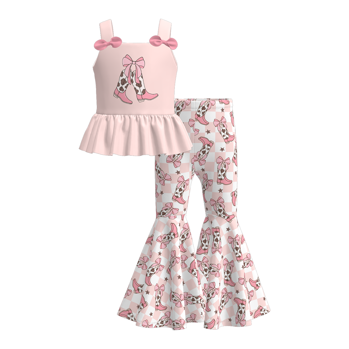 （Pre Order）Girls Spring and Summer Cow Girl Print Outfit Set