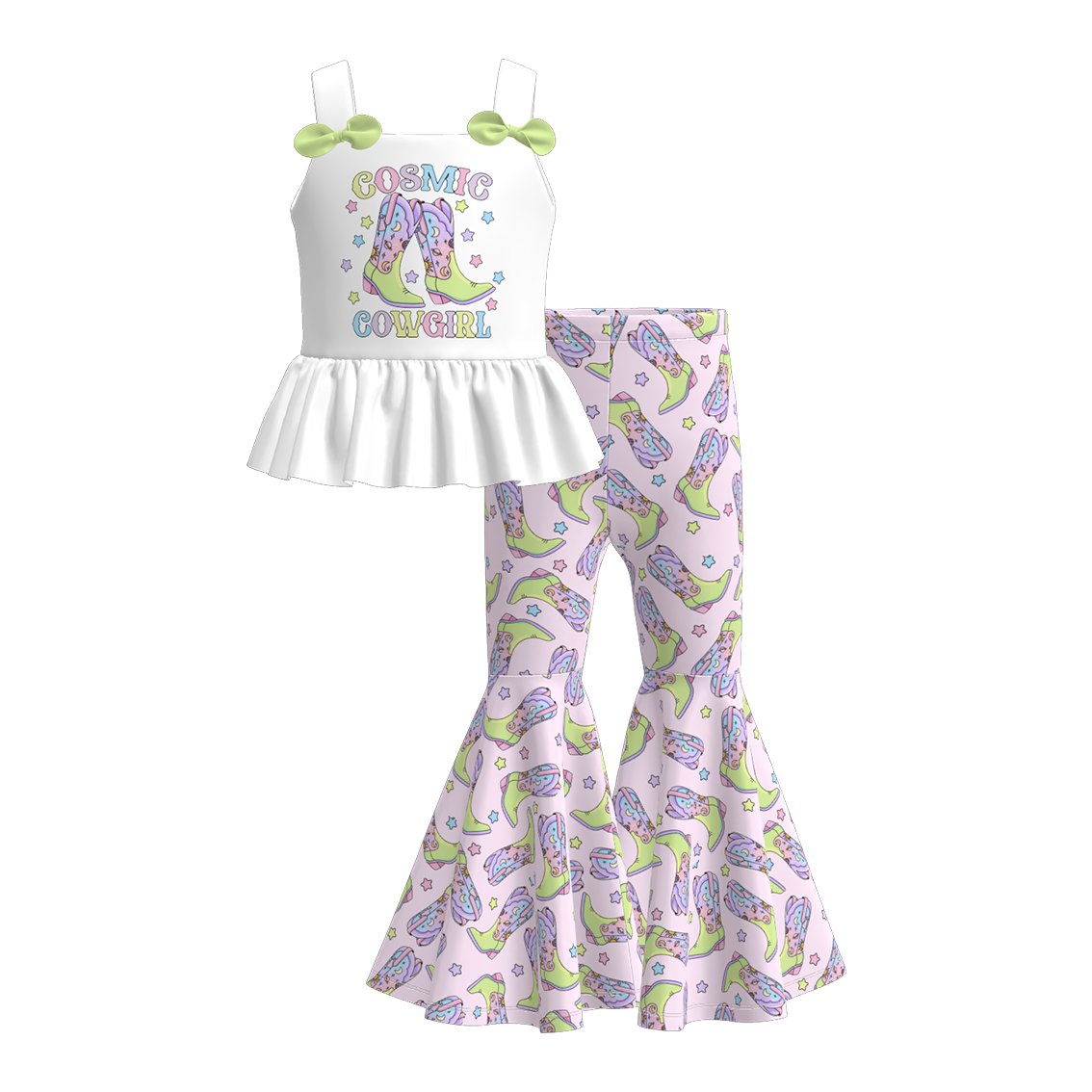 （Pre Order）Girls Spring and Summer Cow Girl Print Outfit Set