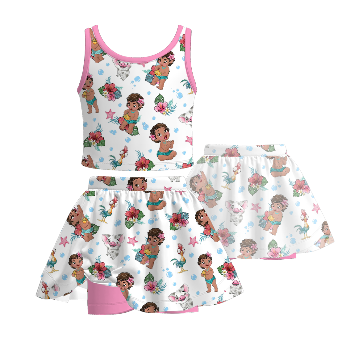（Pre Order）Girls Spring and Summer Cartoon Print Skort Set
