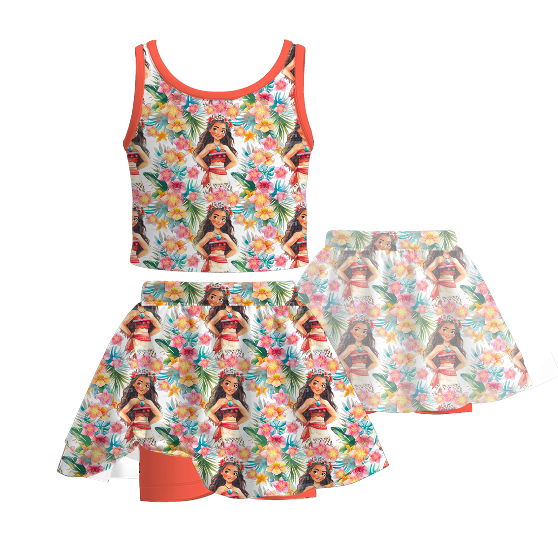 （Pre Order）Girls Spring and Summer Cartoon Print Skort Set