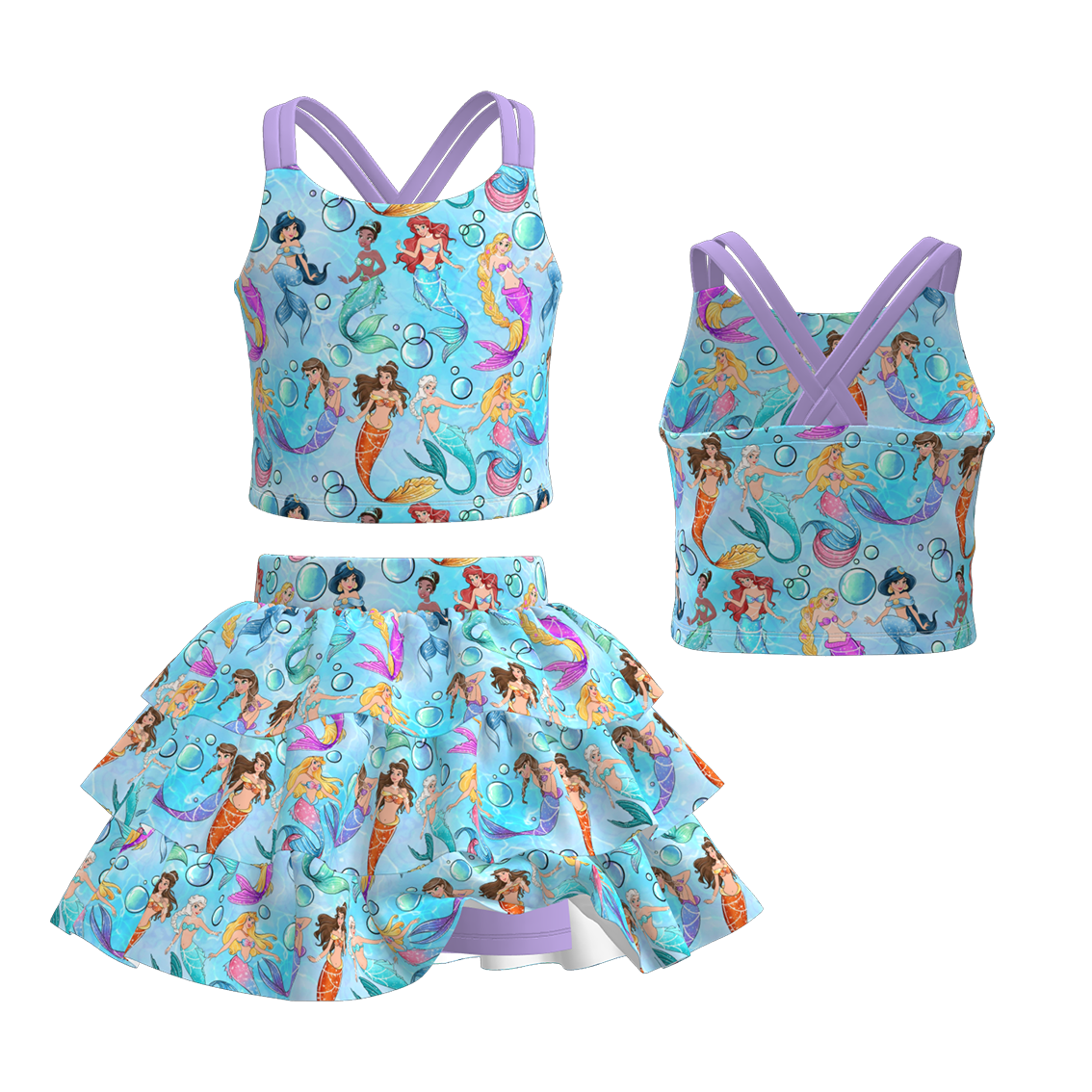 （Pre Order）Girls Spring and Summer Princess Print Skort Set