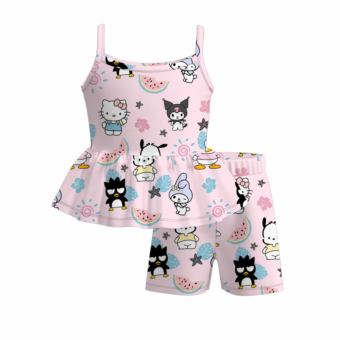 （Pre Order）Girls Spring and Summer Cartoon Print Shorts Set