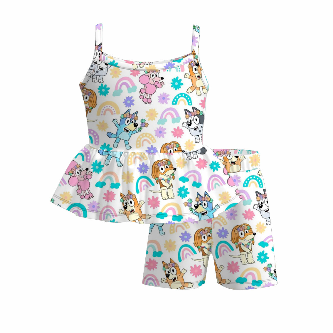 （Pre Order）Girls Spring and Summer Cartoon Print Shorts Set