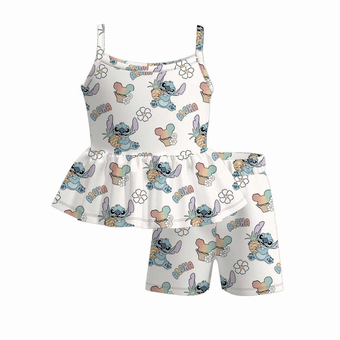 （Pre Order）Girls Spring and Summer Cartoon Print Shorts Set