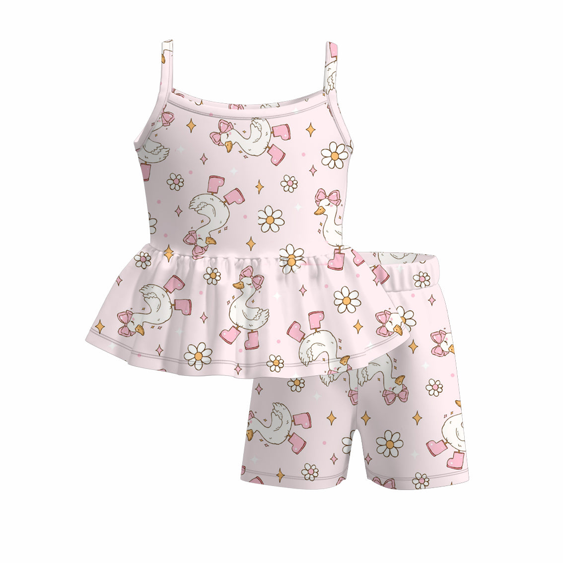 （Pre Order）Girls Spring and Summer Cartoon Print Shorts Set