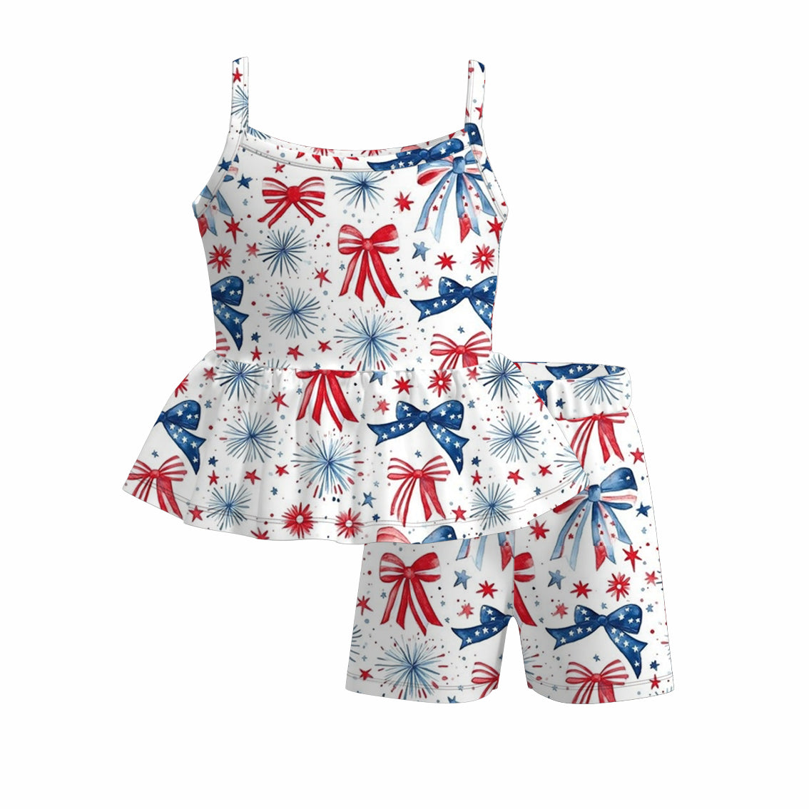 （Pre Order）Girls Patriotic Print Shorts Set