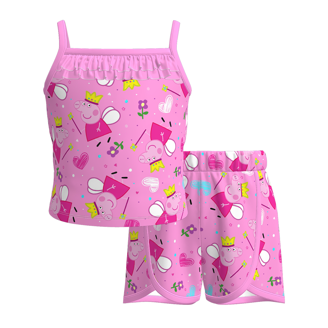 （Pre Order）Girls Spring and Summer Cartoon Print Shorts Set