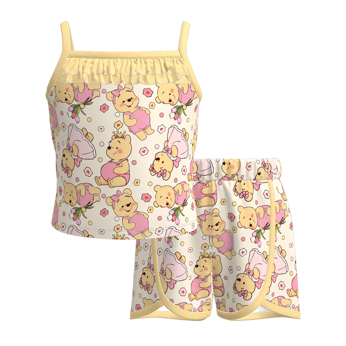 （Pre Order）Girls Spring and Summer Cartoon Print Shorts Set