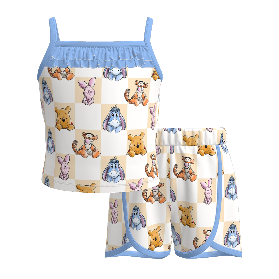 （Pre Order）Girls Spring and Summer Cartoon Print Shorts Set
