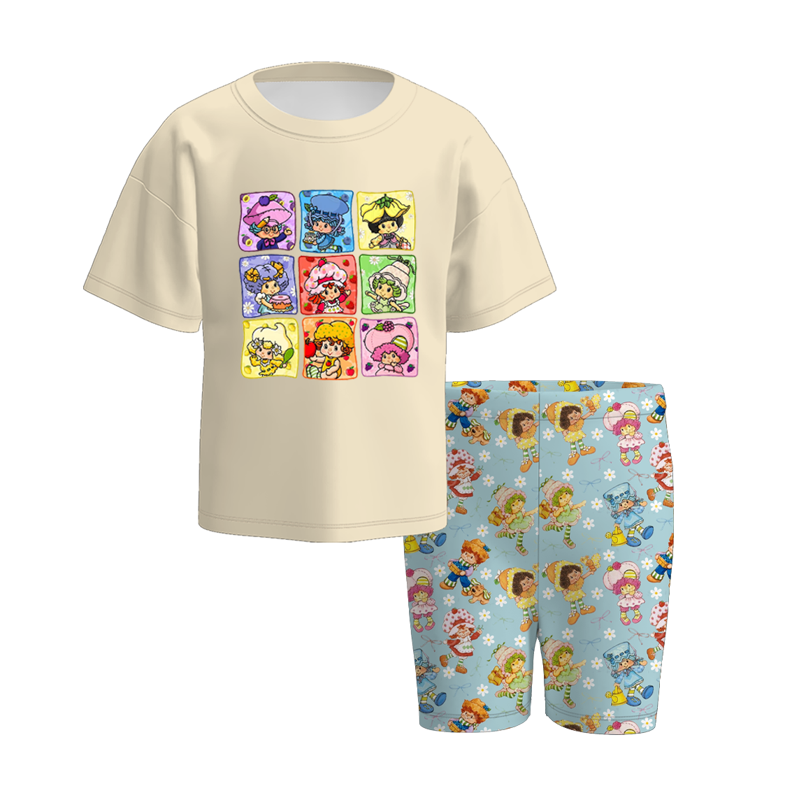 （Pre Order）Girls Spring and Summer Strawberry Print Cycling Trouser Set