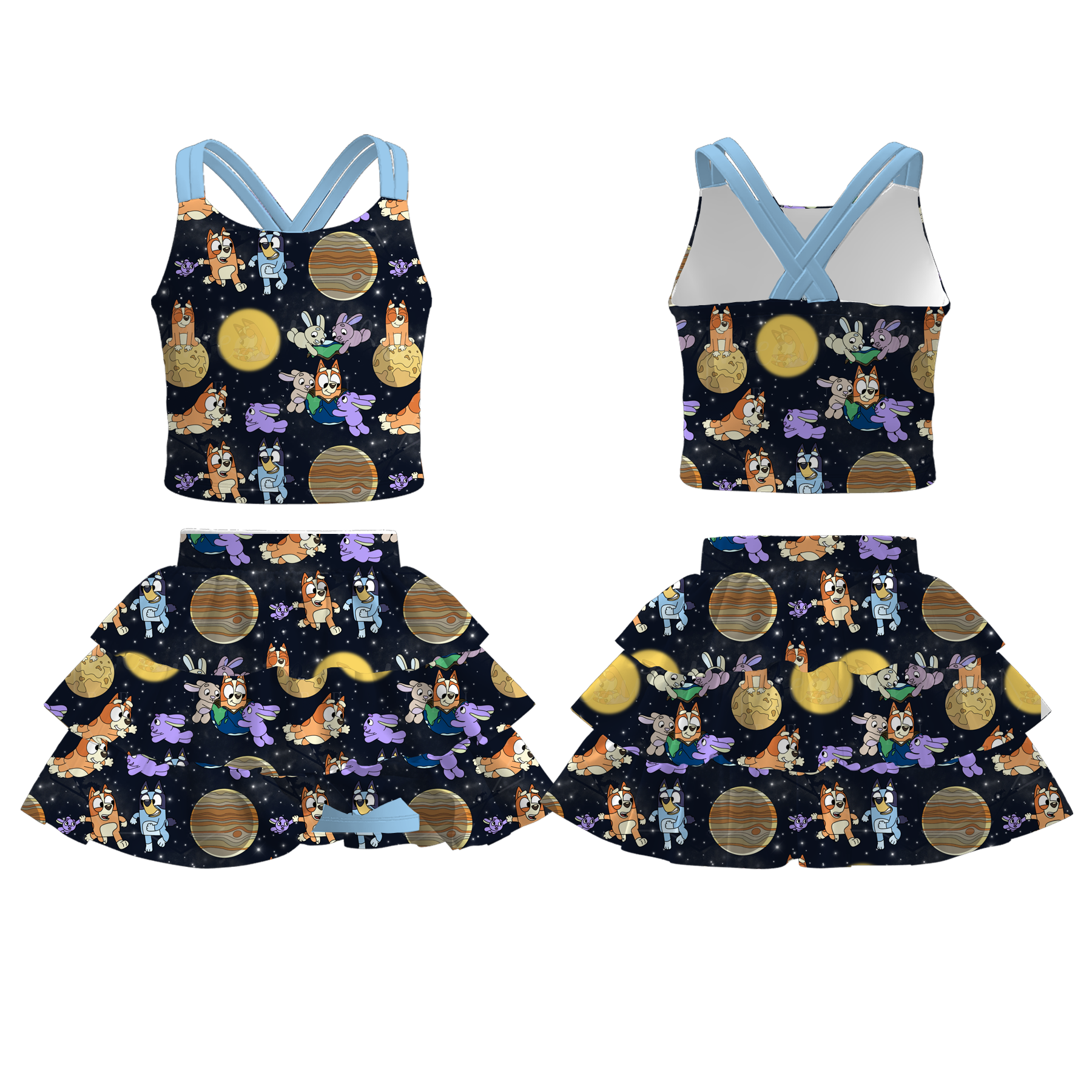 （Pre Order）Sibling Spring and Summer Cartoon Print Dress,Romper and Set