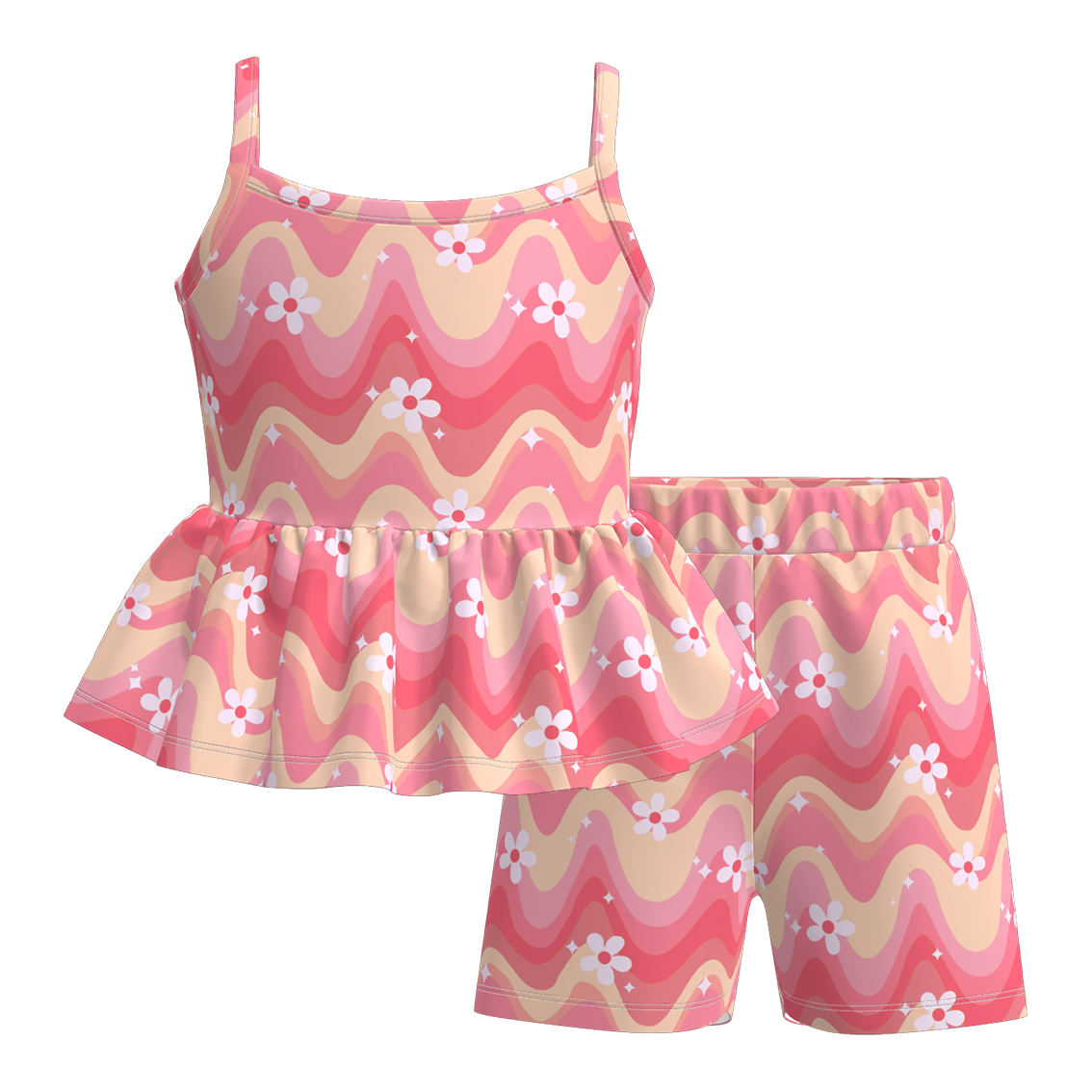 （Pre Order）Girls Spring and Summer Print Shorts Set