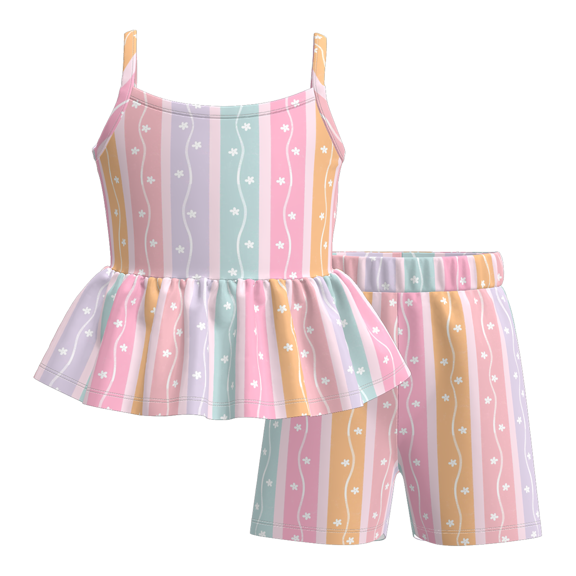（Pre Order）Girls Spring and Summer Print Shorts Set