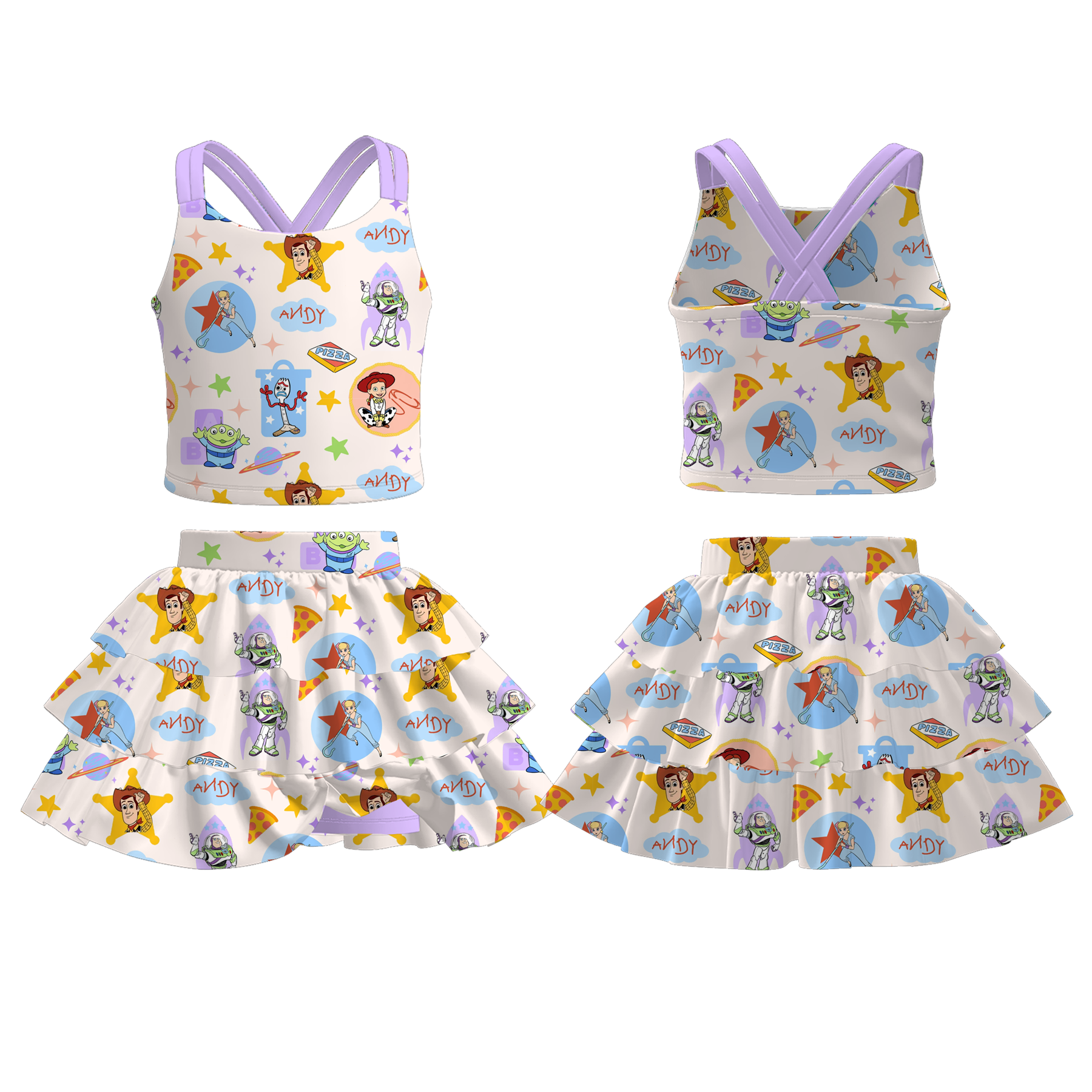 （Pre Order）Girls Spring and Summer Princess＆Cartoon Print Skort Set