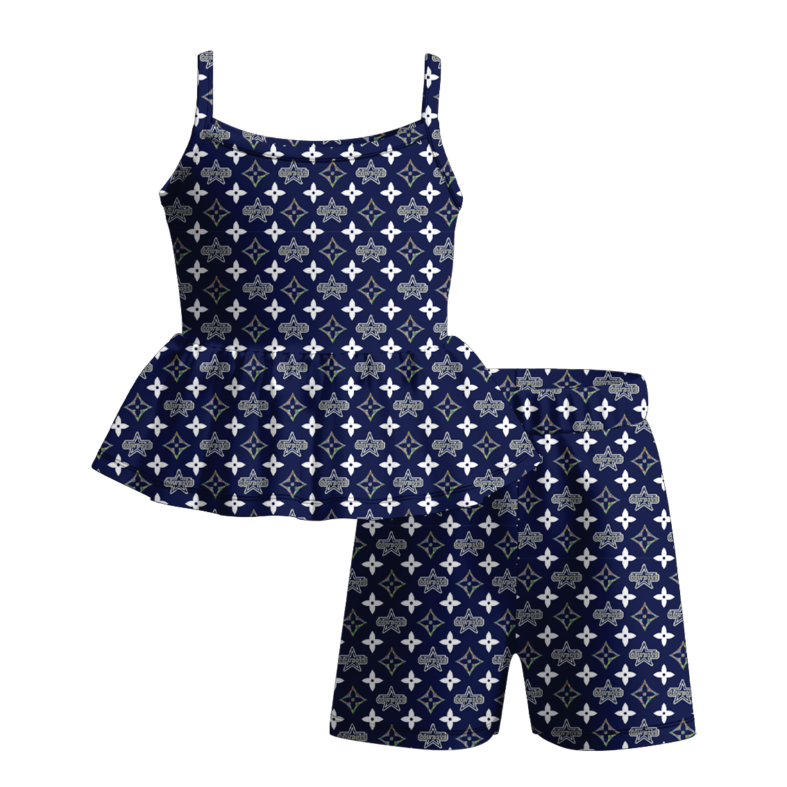 （Pre Order）Girls Spring and Summer Baseball Print Shorts Set