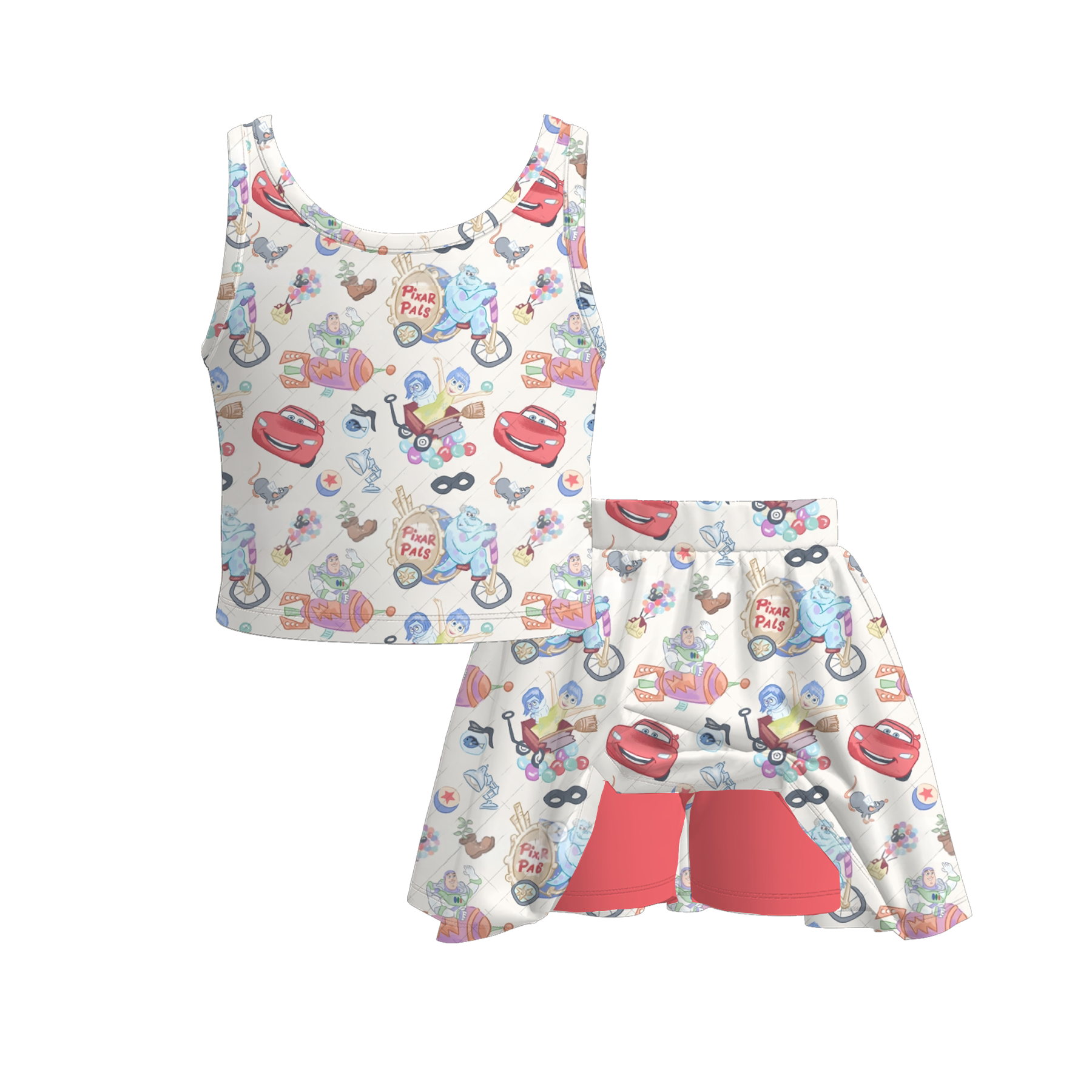 （Pre Order）Girls Summer Cartoon＆Princess Print Skort Set