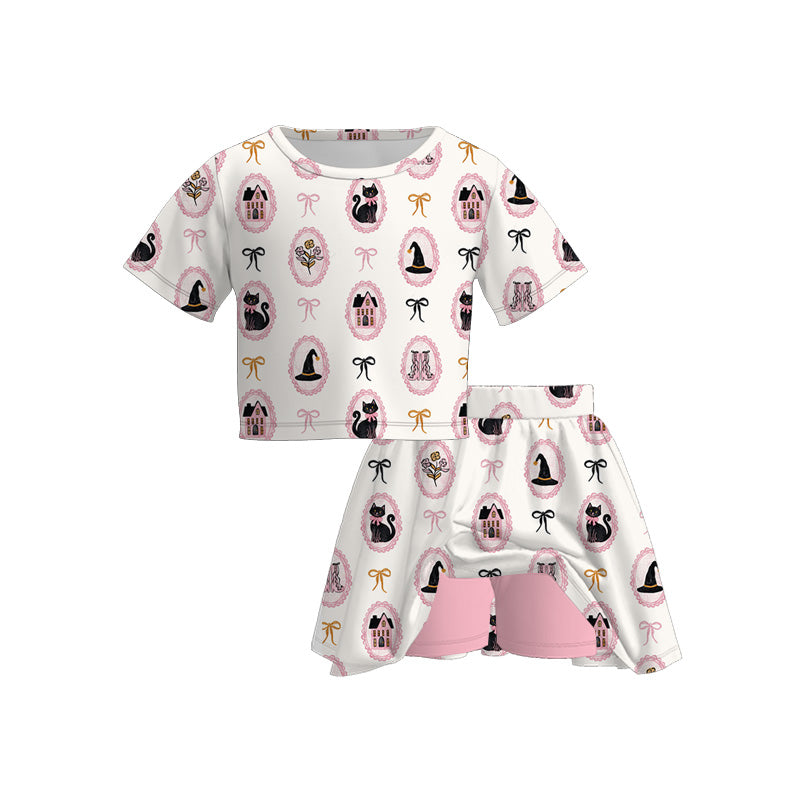 （Pre Order）Girls Halloween Cartoon Print Skort Set