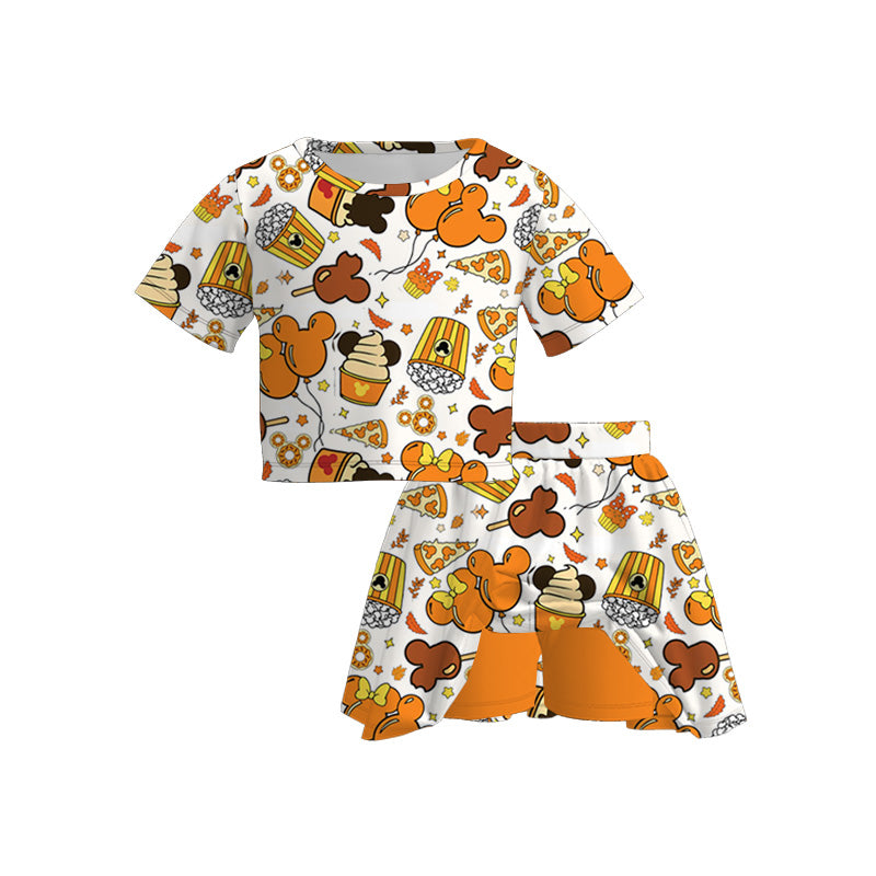 （Pre Order）Girls Halloween Cartoon Print Skort Set