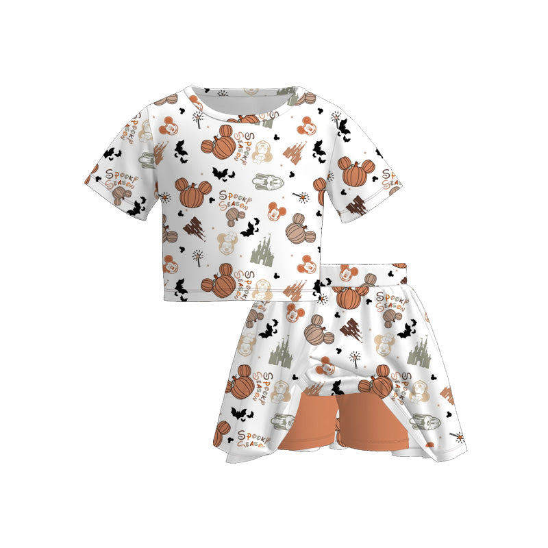 （Pre Order）Girls Halloween Cartoon Print Skort Set