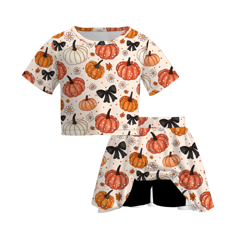 （Pre Order）Girls Halloween Cartoon Print Skort Set