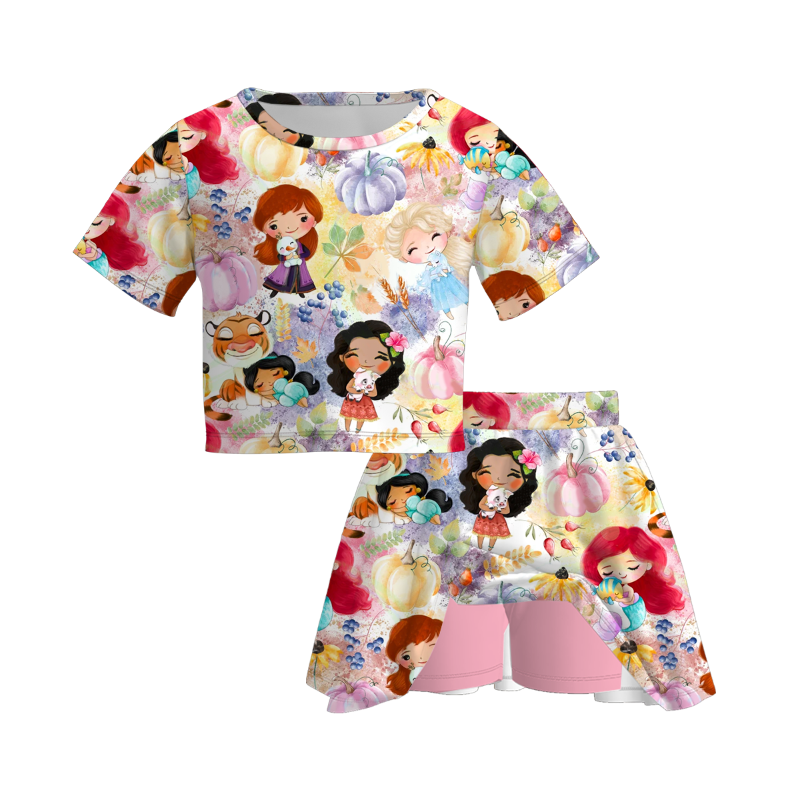 （Pre Order）Girls Halloween Cartoon Print Skort Set