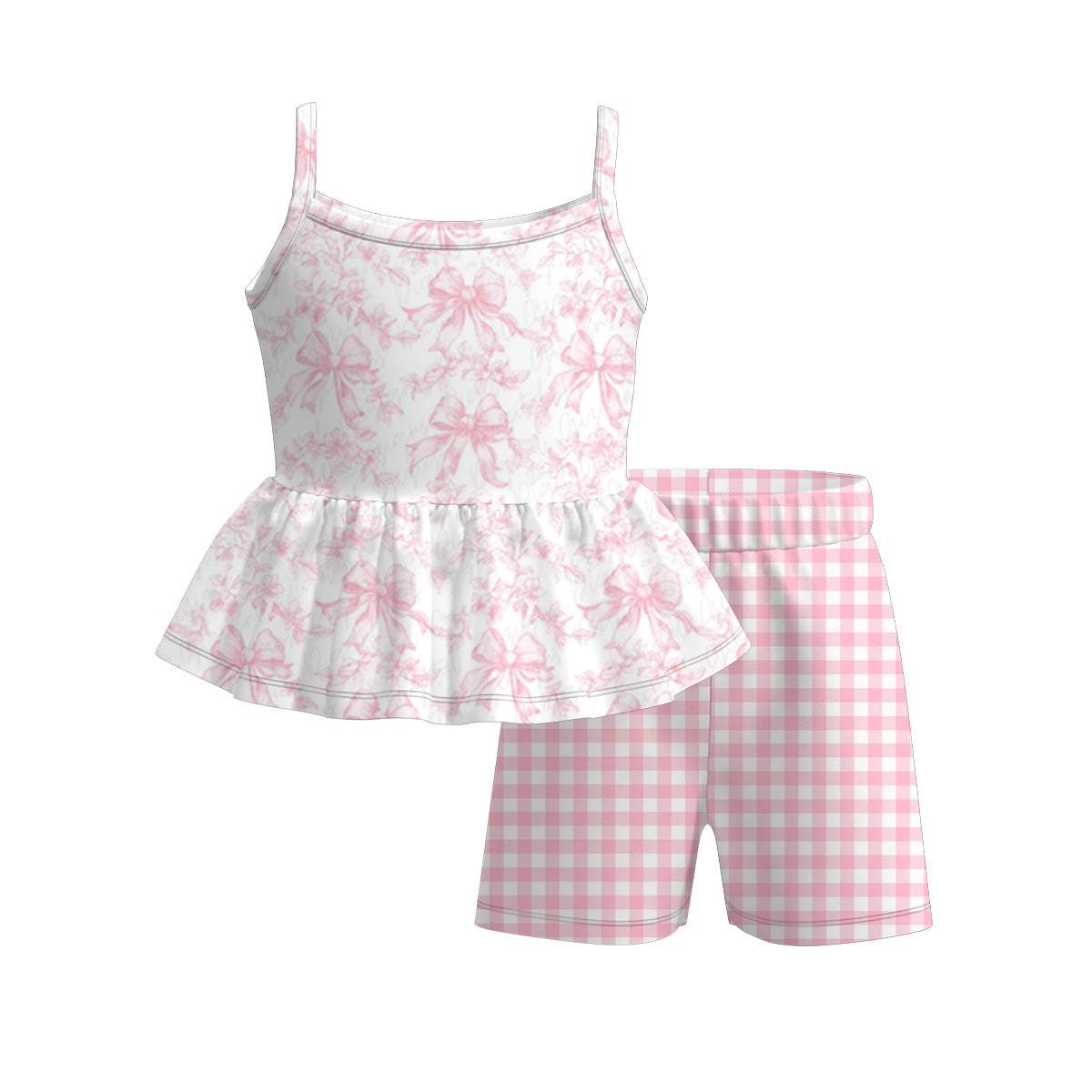 （Pre Order）Girls Spring and Summer Bow＆Floral Print Shorts Set