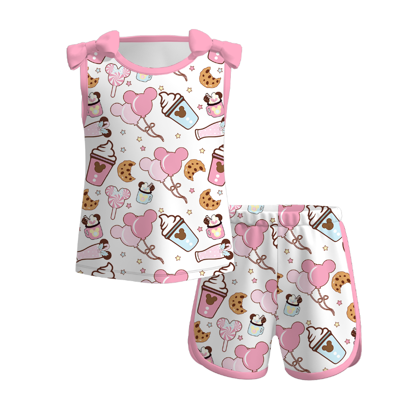 （Pre Order）Girls Spring and Summer Cartoon Print Shorts Set