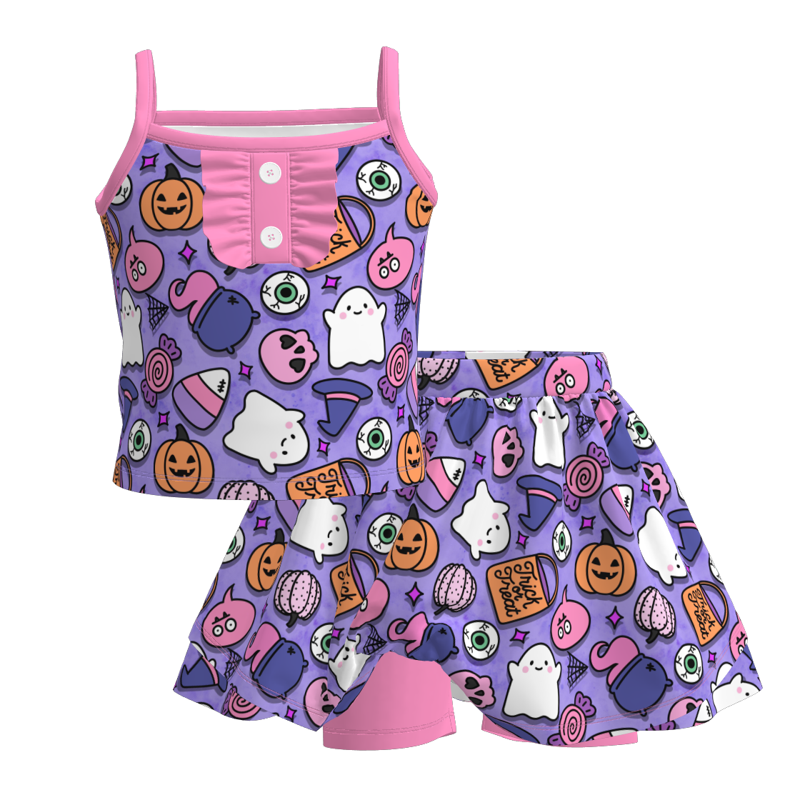（Pre Order）Girls Halloween Ghost Print Skort Set