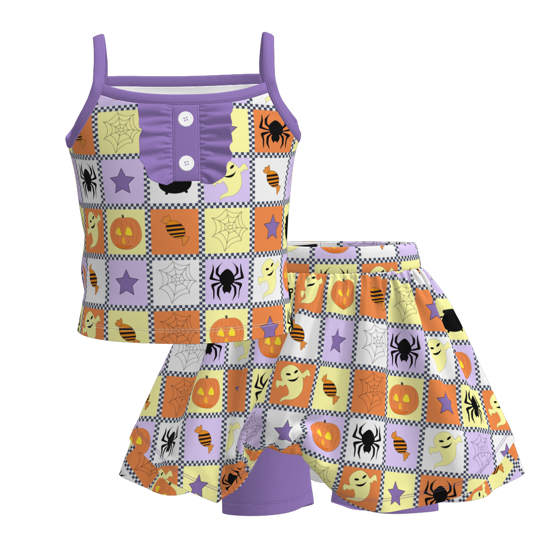 （Pre Order）Girls Halloween Ghost Print Skort Set