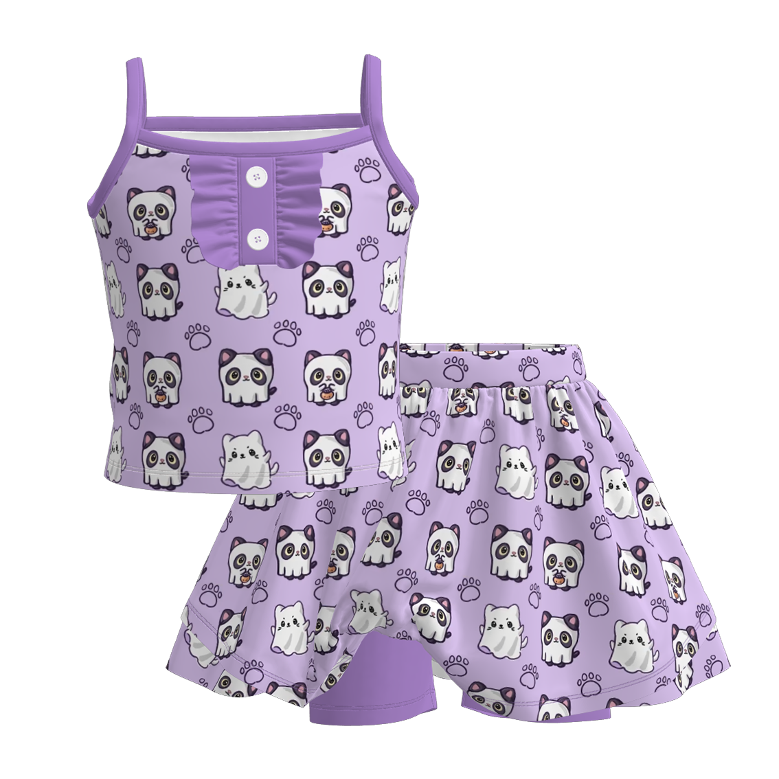 （Pre Order）Girls Halloween Cartoon Print Skort Set
