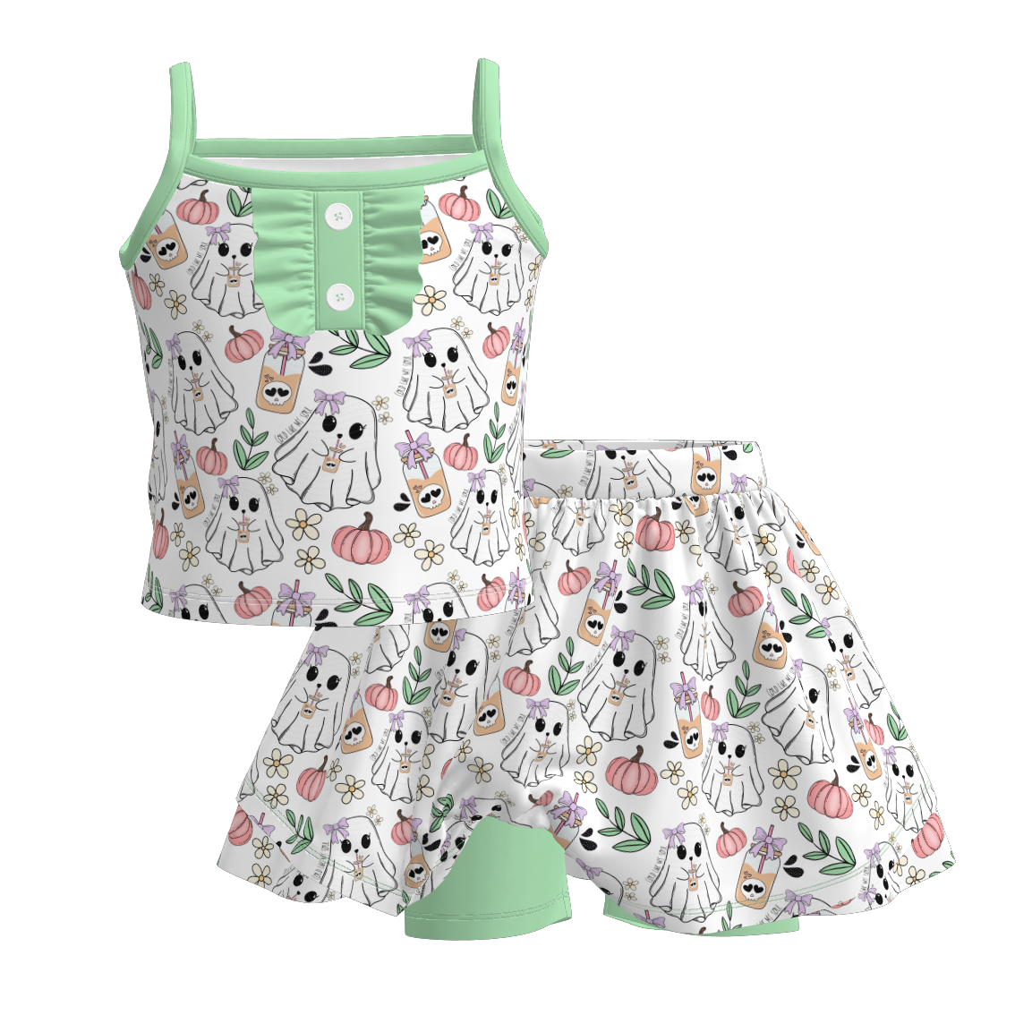 （Pre Order）Girls Halloween Cartoon Print Skort Set
