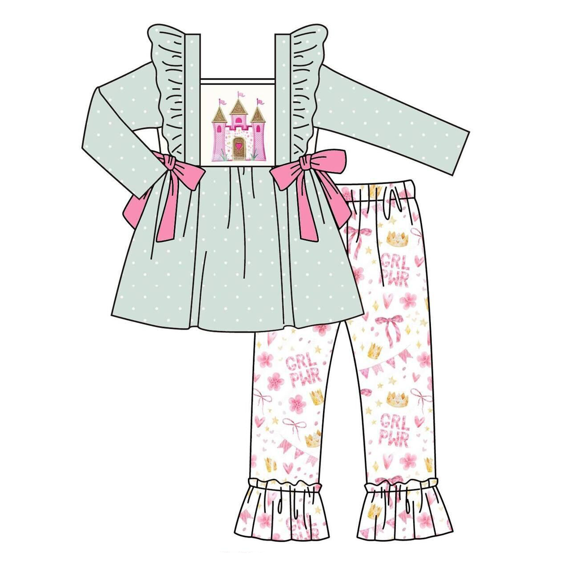 （Pre Order）Family Princess Castle Embroidery Dress,Set＆Romper