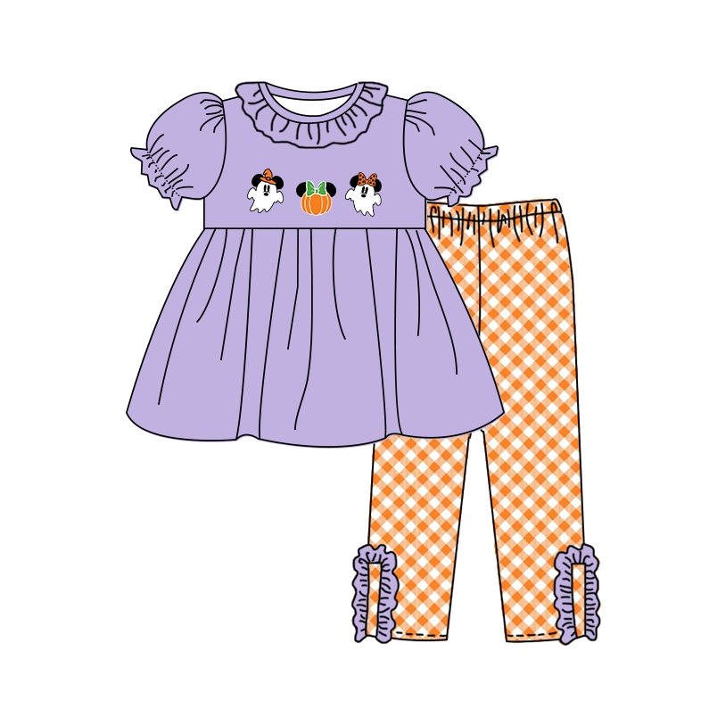 （Pre Order）Family Halloween Ghost Embroidery Smocked Dress,Set＆Romper