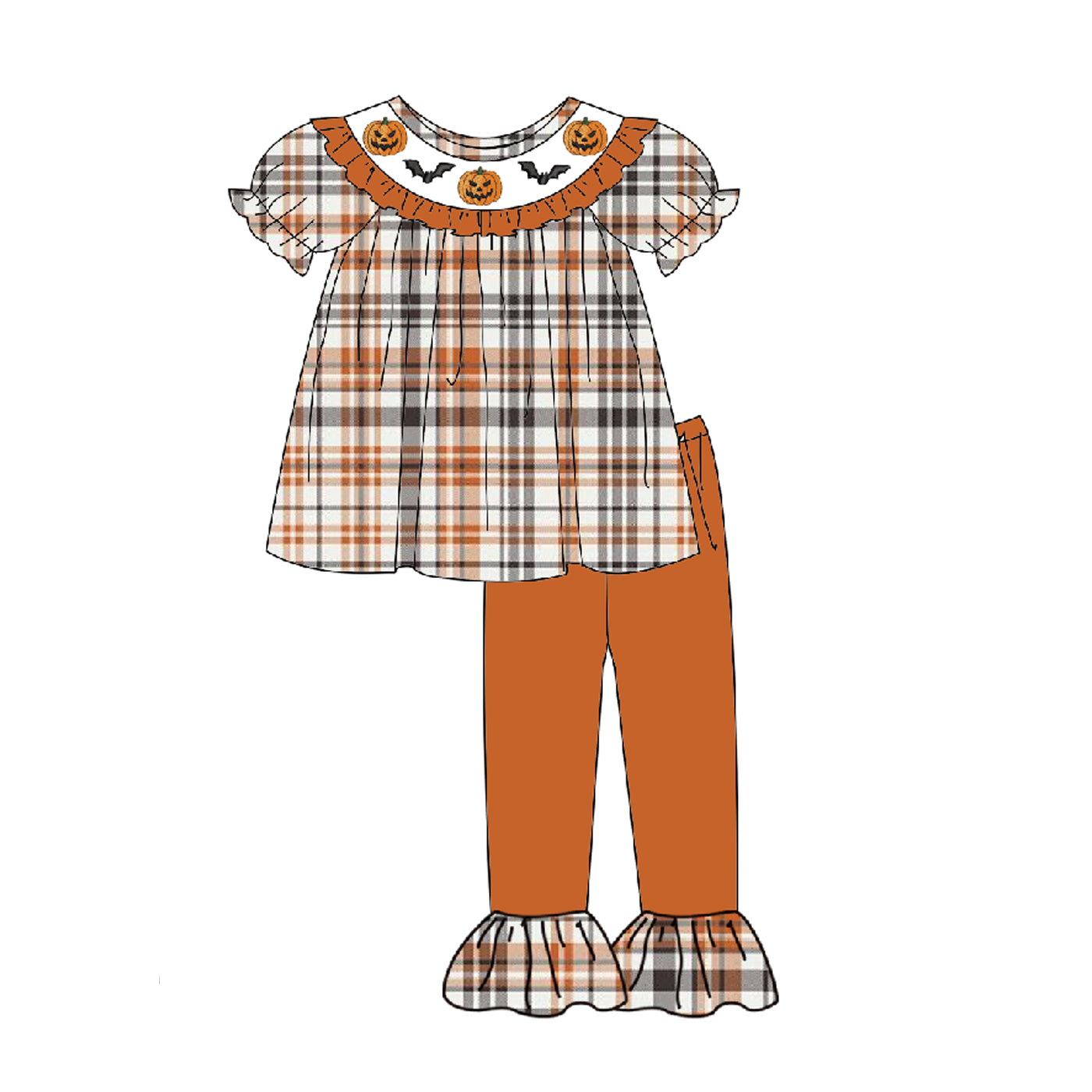 （Pre Order）Family Halloween Embroidery Smocked Dress,Set,Top＆Romper
