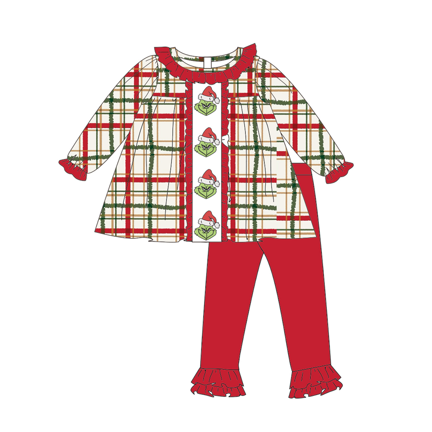 （Pre Order）Family Christmas Cartoon Embroidery Smocked Dress,Set＆Romper