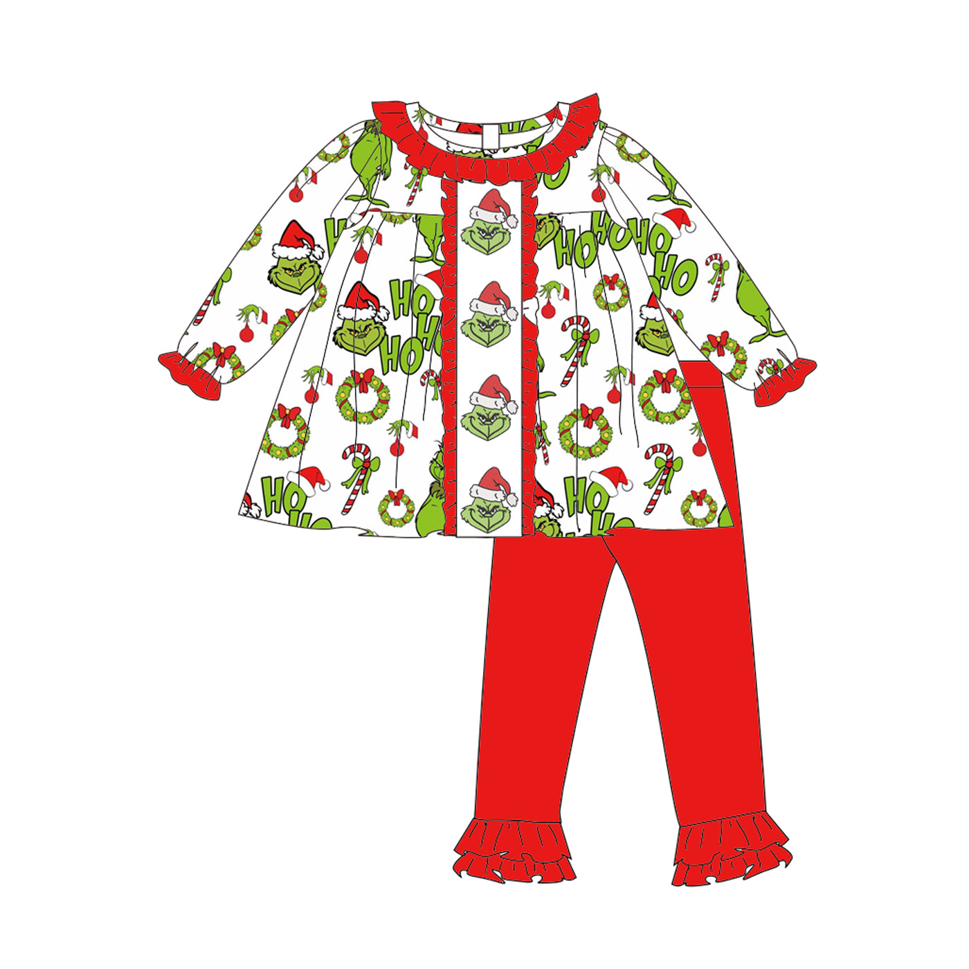 （Pre Order）Family Christmas Cartoon Embroidery Smocked Dress,Set＆Romper