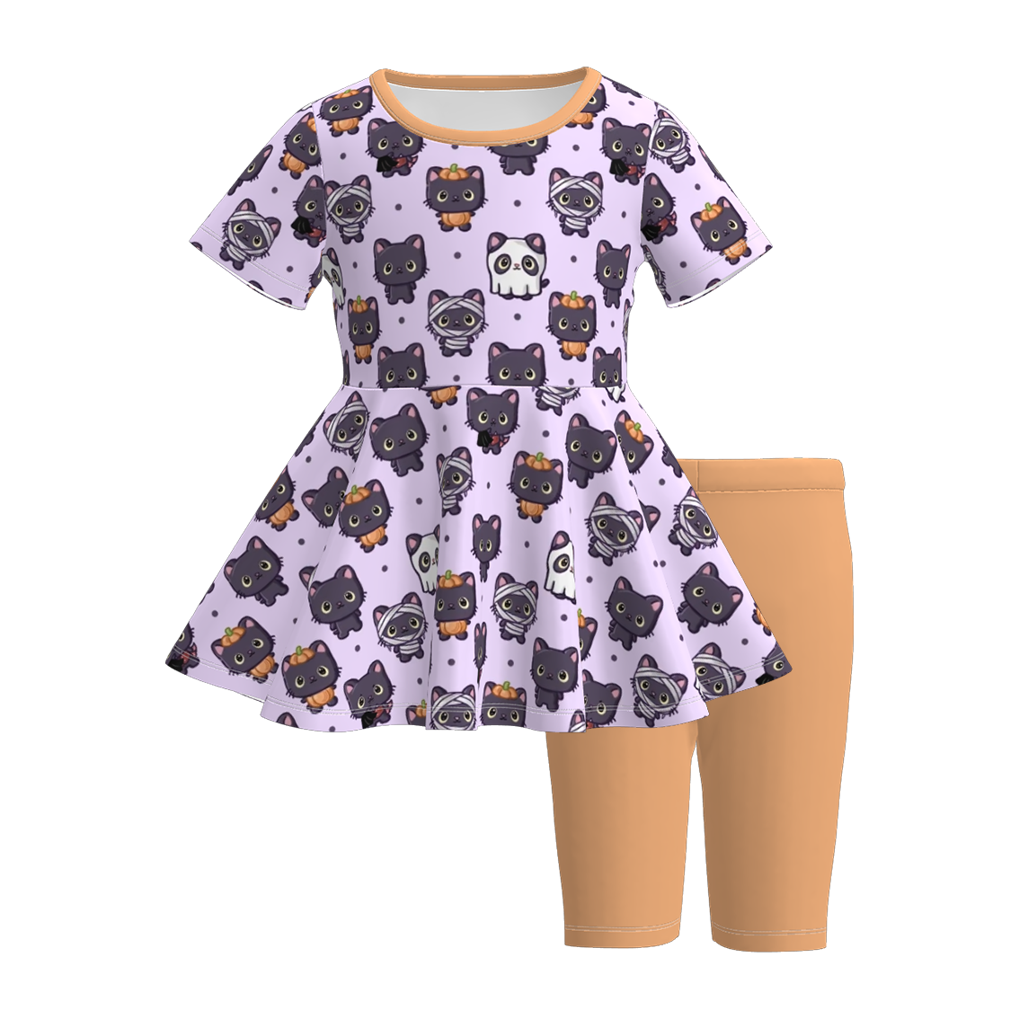 （Pre Order）Girls Halloween Cartoon Print Capris Set
