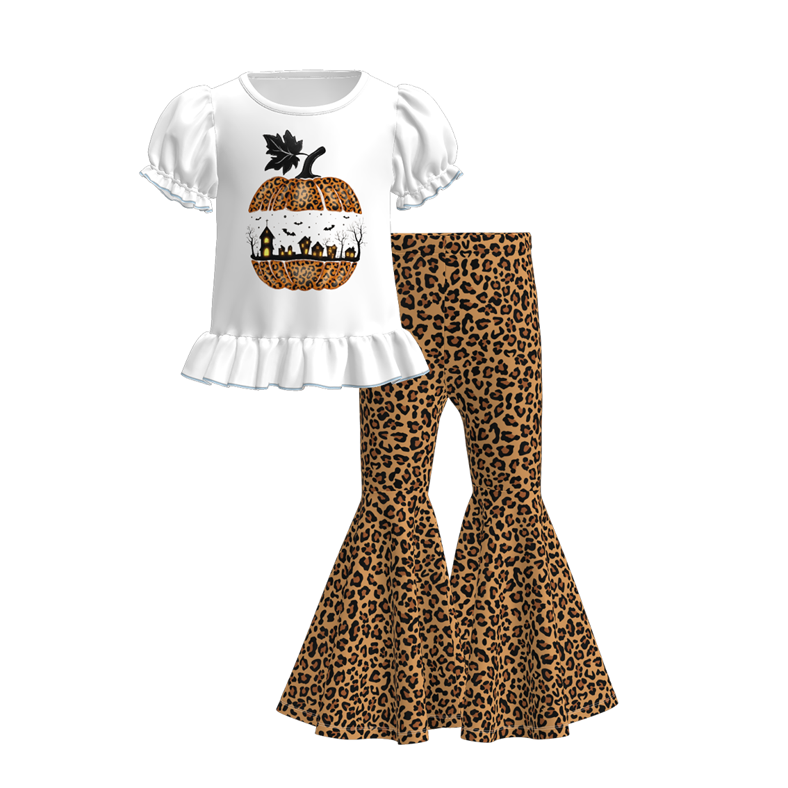 （Pre Order）Girls Halloween Cartoon Print Outfit Set