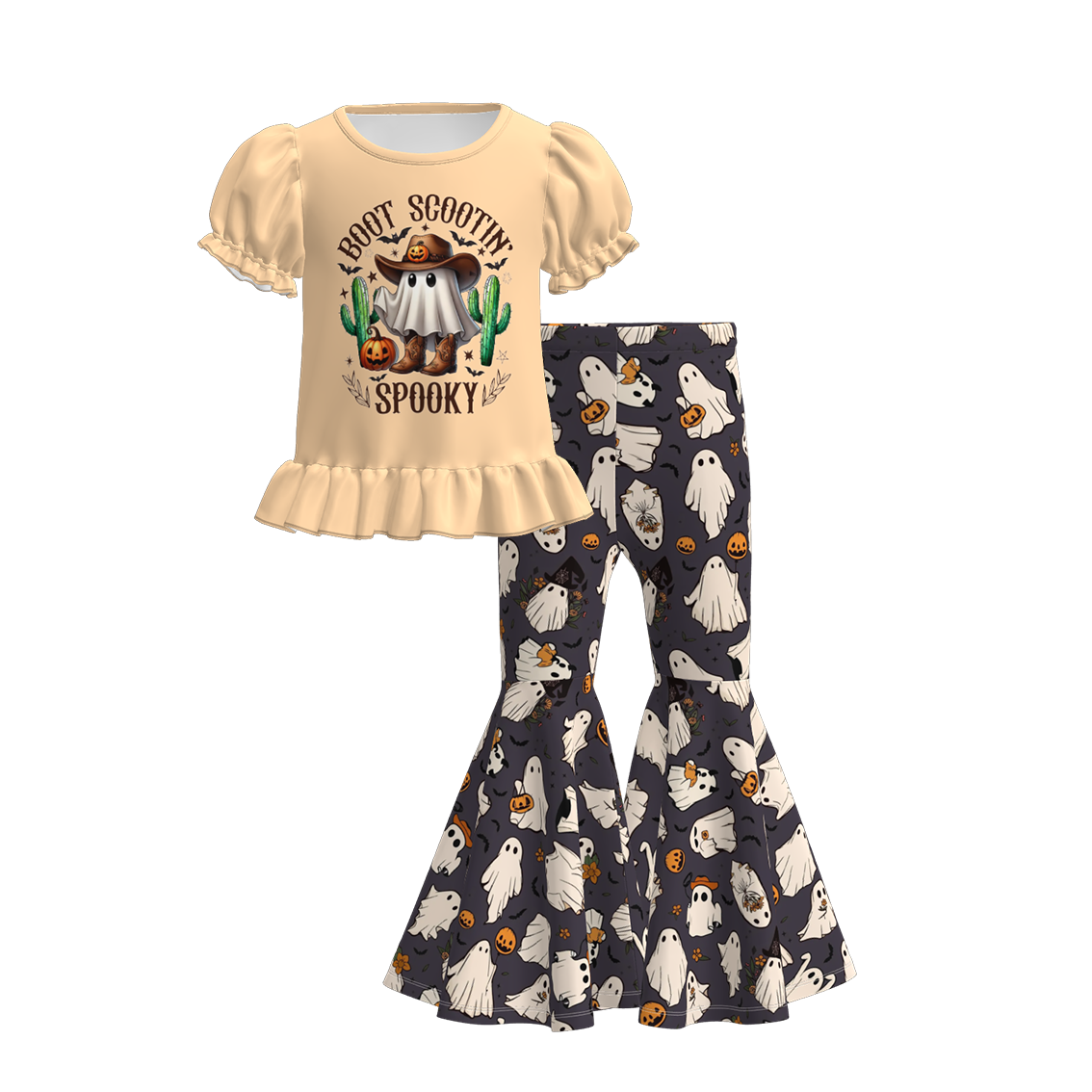 （Pre Order）Girls Halloween Cartoon Print Outfit Set
