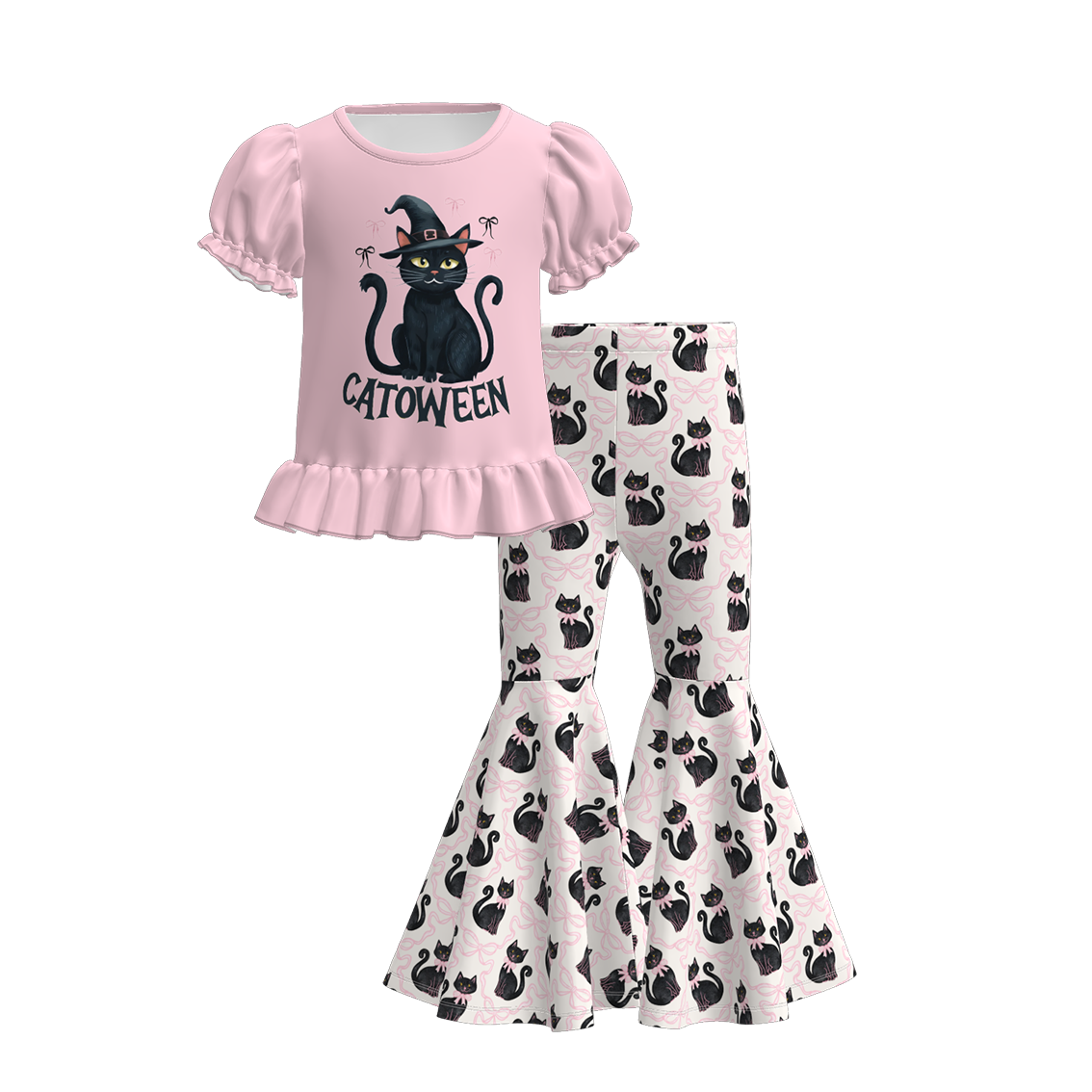 （Pre Order）Girls Halloween Cartoon Print Outfit Set