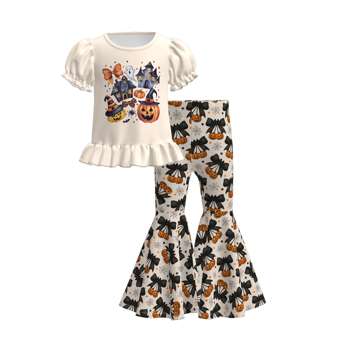 （Pre Order）Girls Halloween Cartoon Print Outfit Set