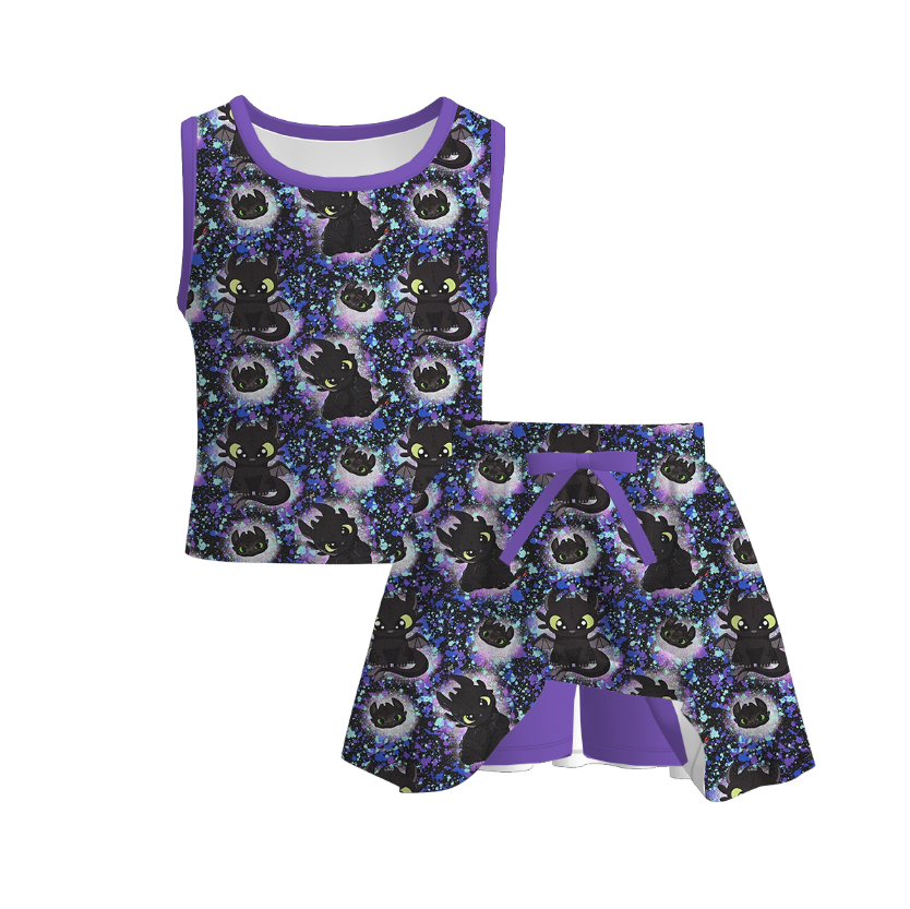 （Pre Order）Girls Summer Cartoon Print Skort Set