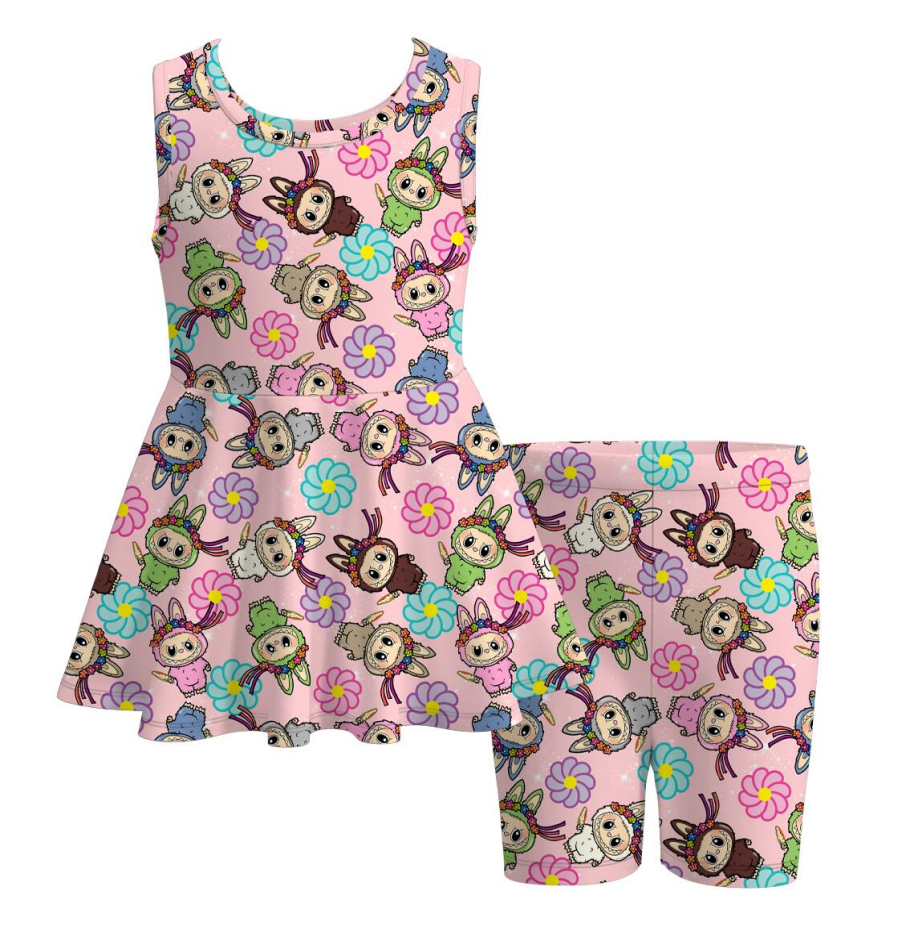 （Pre Order）Girls Summer Cartoon Print Dress,Set,Pajamas＆Pants