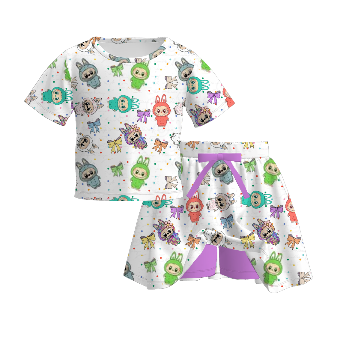 （Pre Order）Girls Summer Cartoon Print Skort set